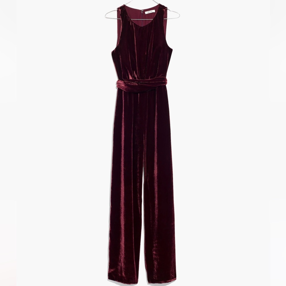 Madewell Velvet Sleeveless Jumpsuit in Deep Burgundy